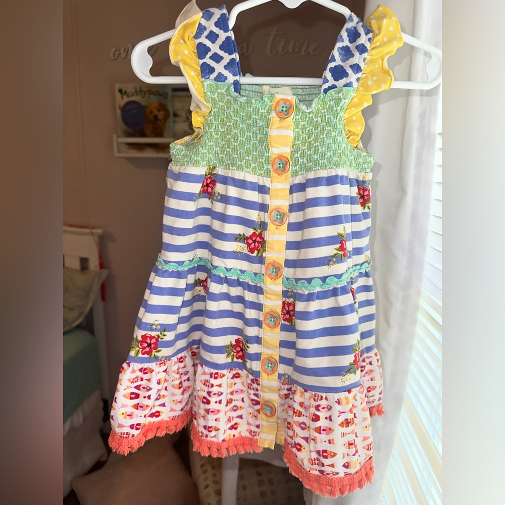 Matilda Jane Blue and White Sundress with Flutter Sleeves